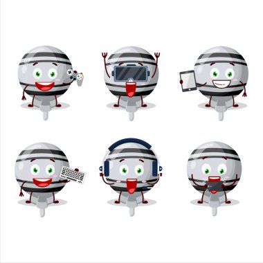 Beyaz lolipop ambalajlı çizgi film karakteri çeşitli şirin ifadelerle oyunlar oynuyor. Vektör illüstrasyonu