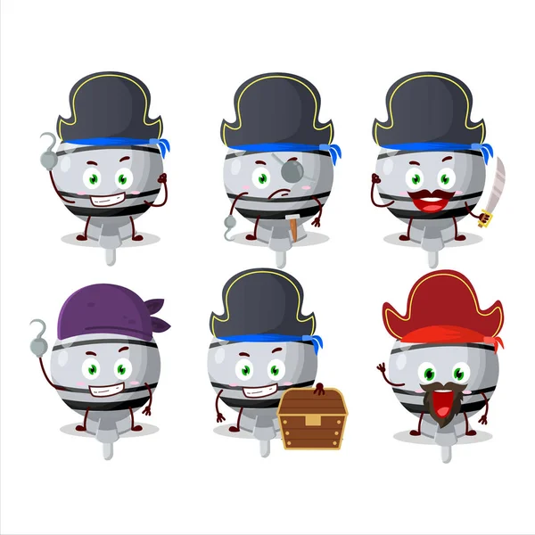 Personagem Desenhos Animados Lolipop Branco Envolto Com Vários Emoticons Piratas — Vetor de Stock