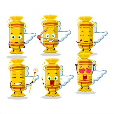 Sarı uzun şekerli çizgi film çizimleri sevimli bir melek karakteri olarak tasarlandı. Vektör illüstrasyonu