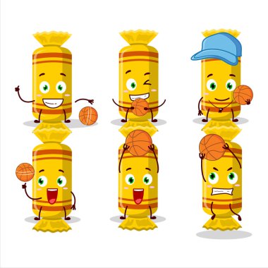 Basketbol atleti olarak sarı, uzun şekerli çizgi film karakteri. Vektör illüstrasyonu