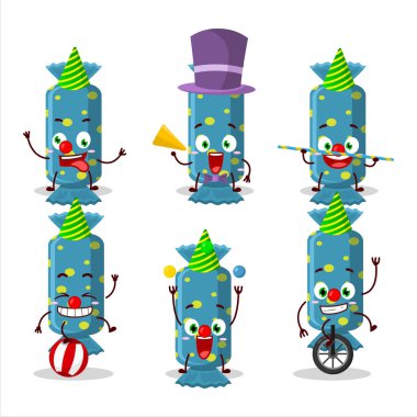 Değişik sirk gösterileri olan mavi uzun şekerli çizgi film karakteri. Vektör illüstrasyonu