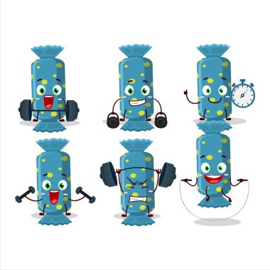 Mavi uzun şekerli çizgi film karakteri futbol hakemi olarak çalışıyor. Vektör illüstrasyonu