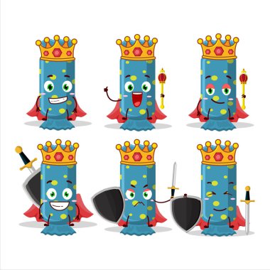 Karizmatik bir King mavi uzun şekerli karikatür karakteri altın bir taç takıyor. Vektör illüstrasyonu