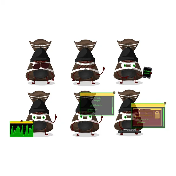 Una Mascota Personajes Envoltorios Chocolate Hacker Con Ilustración Vectorial — Vector de stock