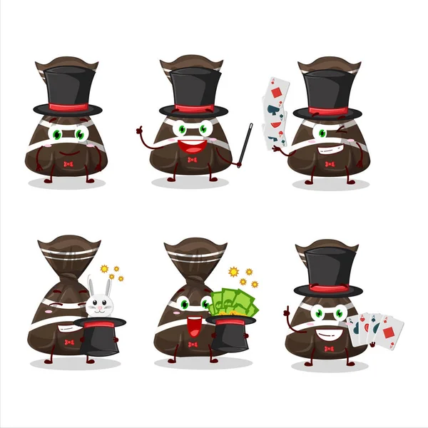 Bonbon Chocolat Emballe Personnage Dessin Animé Magicien Effectuer Sur Une — Image vectorielle