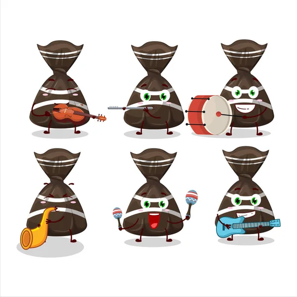 Personaje Dibujos Animados Envoltorios Caramelos Chocolate Tocando Algunos Instrumentos Musicales — Archivo Imágenes Vectoriales