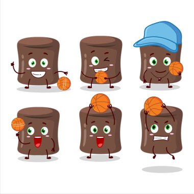 Basketbol atleti olarak çikolatalı marshmallow çizgi film karakteri. Vektör illüstrasyonu