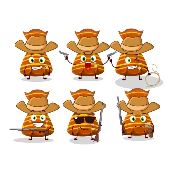 Cool Cowboy Orange Candy Wrappers Cartoon Character Cute Hat Vector — Stock Vector