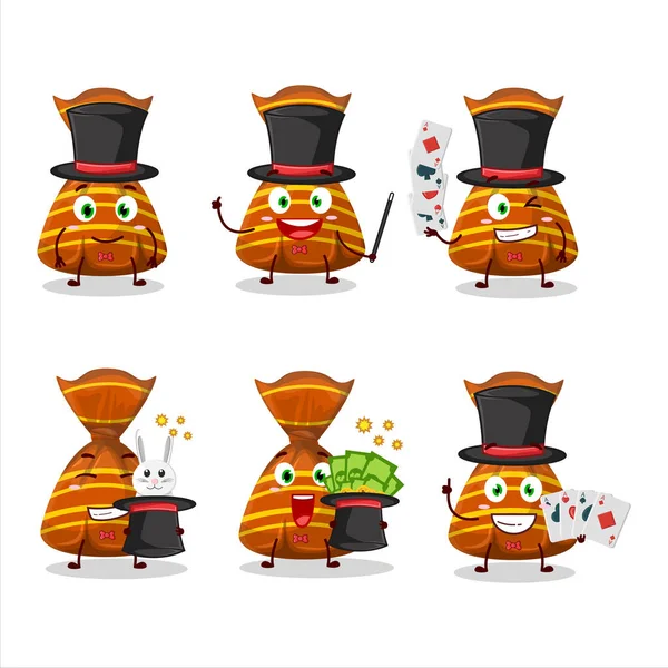 Een Oranje Snoep Wrappers Magician Stripfiguur Presteren Een Podium Vectorillustratie — Stockvector