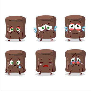 Hüzünlü ifadesiyle çikolatalı marshmallow çizgi film karakteri. Vektör illüstrasyonu