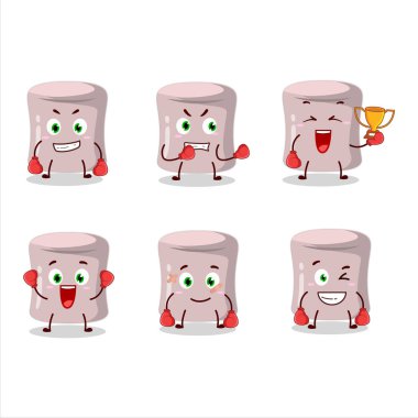 Sportif çilekli marshmallow boks atleti maskot tasarımı. Vektör illüstrasyonu