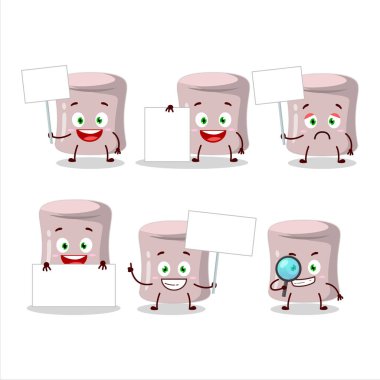 Çilekli marshmallow çizgi film karakteri bilgi panosunu getirdi. Vektör illüstrasyonu