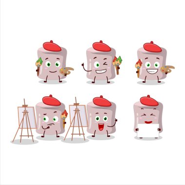 Çilekli Marshmallow çizgi film karakterinin fırçalı sanatçısı. Vektör illüstrasyonu