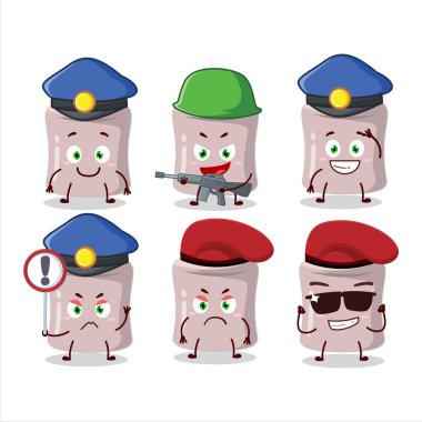 Çilekli lokum maskotu tasarım tarzında kendini işine adamış bir polis memuru. Vektör illüstrasyonu