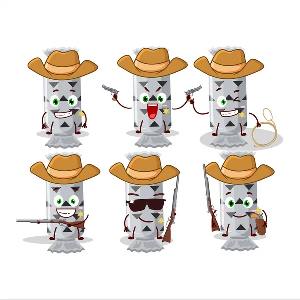 Coole Cowboy Weiße Lange Süßigkeiten Paket Cartoon Figur Mit Einem — Stockvektor