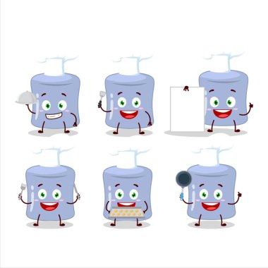 Çeşitli şef ifadeleriyle yabanmersinli lokum çizgi film karakteri. Vektör illüstrasyonu