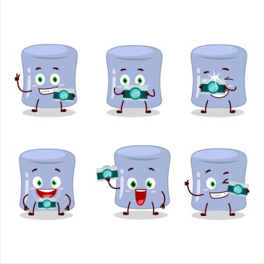 Yabanmersinli lokum çizgi film karakterli fotoğrafçı mesleği simgesi. Vektör illüstrasyonu