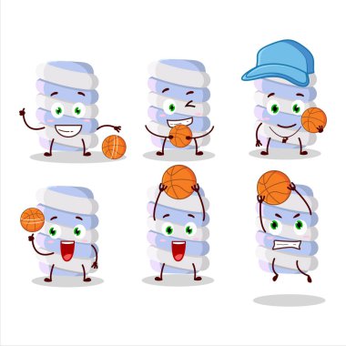 Basketbol atleti olarak mavi marshmallow kıvrımlı çizgi film karakteri. Vektör illüstrasyonu