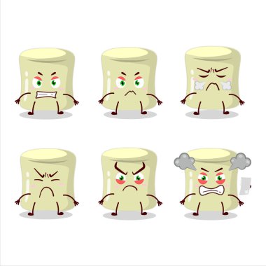 Çeşitli kızgın ifadeleri olan muzlu marshmallow çizgi film karakteri. Vektör illüstrasyonu