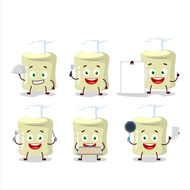 Değişik şef ifadeleriyle muz şekerlemesinin çizgi film karakteri. Vektör illüstrasyonu