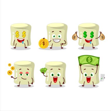 Muz şekerlemesi çizgi film karakteri, şirin bir ifade ile para getiriyor. Vektör illüstrasyonu