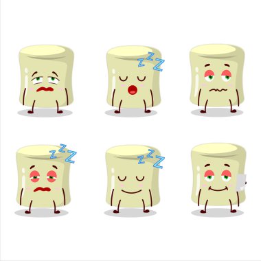 Muz şekerlemesinin karikatür karakteri ve uykulu bir ifadesi var. Vektör illüstrasyonu