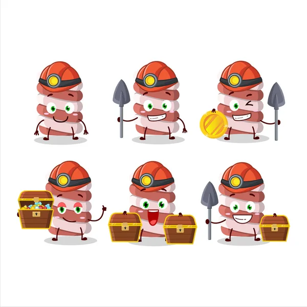 Madenciler Kırmızı Şekerlemeli Tatlı Maskotlar Kask Takıyor Vektör Illüstrasyonu — Stok Vektör