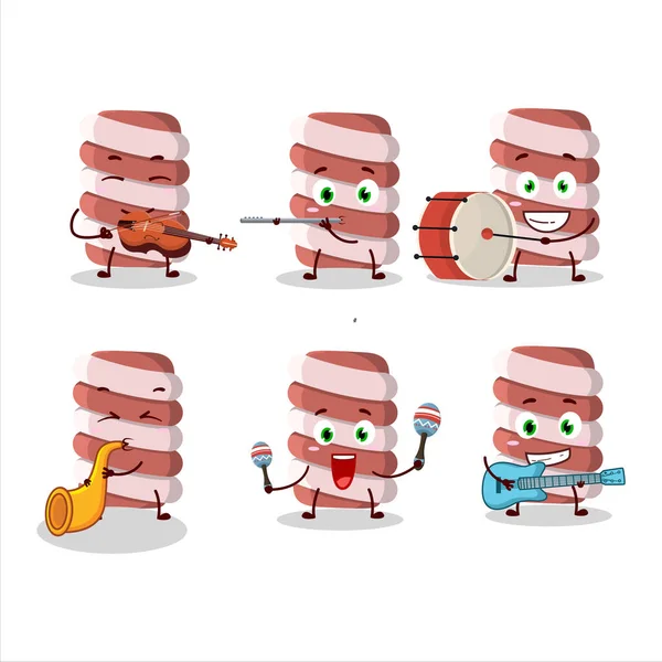 Personaje Dibujos Animados Malvavisco Rojo Girando Tocando Algunos Instrumentos Musicales — Archivo Imágenes Vectoriales