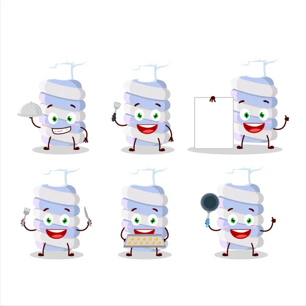 Cartoon Karakter Van Blauwe Marshmallow Twist Met Verschillende Chef Kok — Stockvector