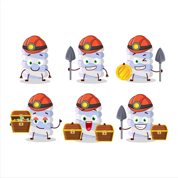 Miners Blue Marshmallow Twist Cute Mascot Character Wearing Helmet Vector — Stock Vector