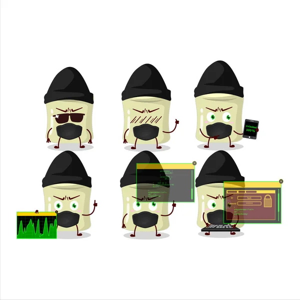 Μια Μασκότ Χαρακτήρα Χάκερ Μπανάνα Marshmallow Εικονογράφηση Διανύσματος — Διανυσματικό Αρχείο