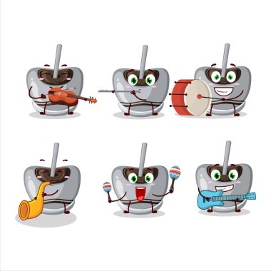 Bazı müzik enstrümanları çalan beyaz şekerli çizgi film karakteri. Vektör illüstrasyonu