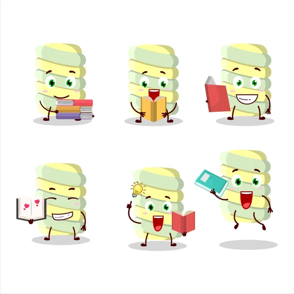 Sebuah Gambar Marshmallow Kuning Memutar Konsep Karakter Kartun Membaca Buku - Stok Vektor