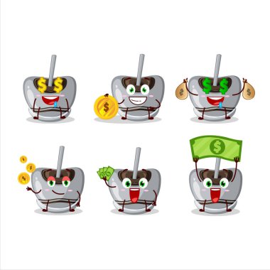 Beyaz şekerli çizgi film karakteri, şirin ifadeli para getiriyor. Vektör illüstrasyonu