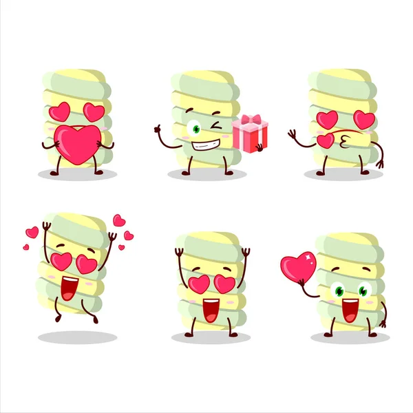 Marshmallow Giallo Torcere Personaggio Dei Cartoni Animati Con Amore Emoticon — Vettoriale Stock