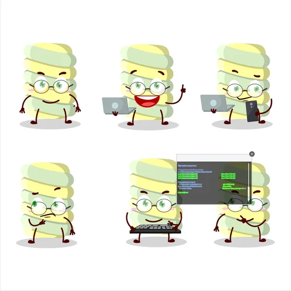 Jaune Guimauve Torsion Programmeur Personnage Dessin Animé Mignon Avec Illustration — Image vectorielle