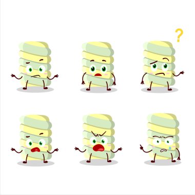 Sarı lokum kıvrımlı çizgi film karakteri, hangi ifadeyle. Vektör illüstrasyonu