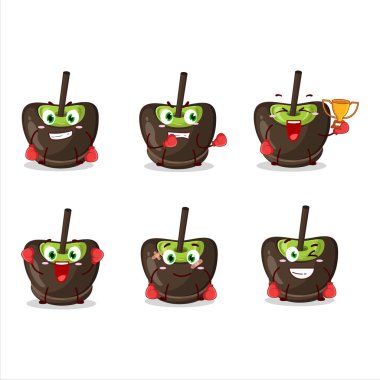 Sportif bir çikolata şekeri boks sporu çizgi film maskotu tasarımı. Vektör illüstrasyonu