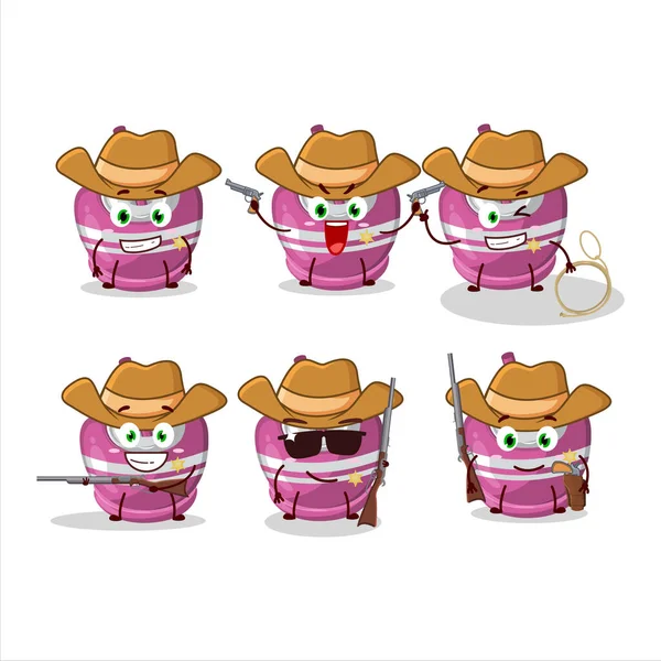 Cool Cowboy Rosa Socker Godis Tecknad Karaktär Med Söt Hatt — Stock vektor