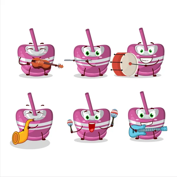 Personaje Dibujos Animados Azúcar Rosa Caramelo Tocando Algunos Instrumentos Musicales — Archivo Imágenes Vectoriales