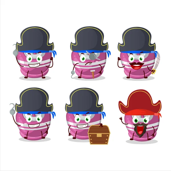 Personaje Dibujos Animados Azúcar Rosa Caramelo Con Varios Emoticonos Piratas — Archivo Imágenes Vectoriales