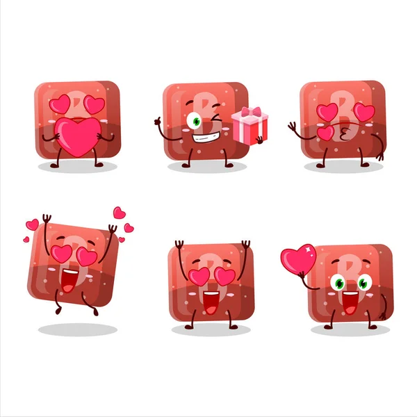 Rode Gummy Candy Stripfiguur Met Liefde Schattige Emoticon Vectorillustratie — Stockvector
