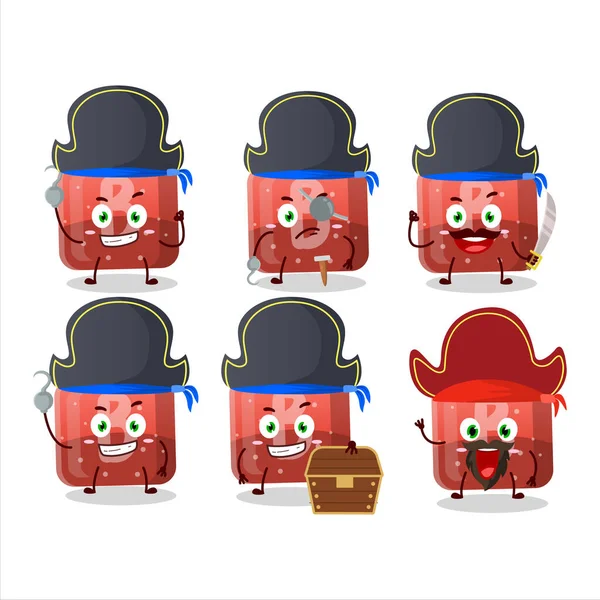Cartone Animato Personaggio Rosso Caramella Gommosa Con Varie Emoticon Pirati — Vettoriale Stock