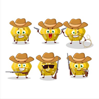 Şirin şapkalı havalı kovboy sarı şekerli D çizgi film karakteri. Vektör illüstrasyonu