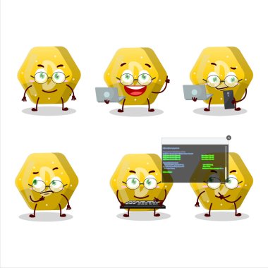 Sarı şekerli D Programcı tatlı çizgi film karakteri. Vektör illüstrasyonu