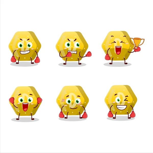 Desportivo Amarelo Goma Doce Boxe Atleta Desenho Animado Mascote Ilustração —  Vetores de Stock