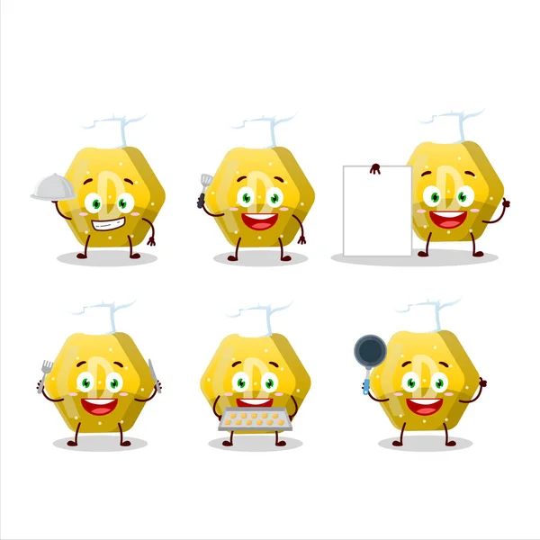 様々なシェフの絵文字と黄色のグミキャンディーDの漫画のキャラクター ベクターイラスト — ストックベクタ