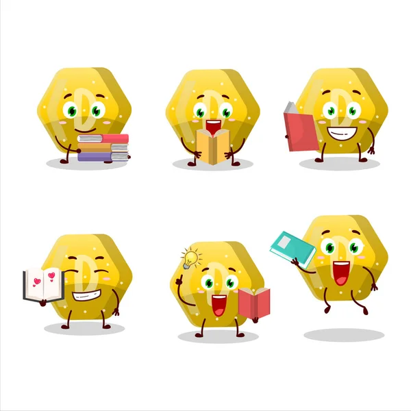 Picture Yellow Gummy Candy Cartoon Character Concept Reading Amusing Book — Stock Vector