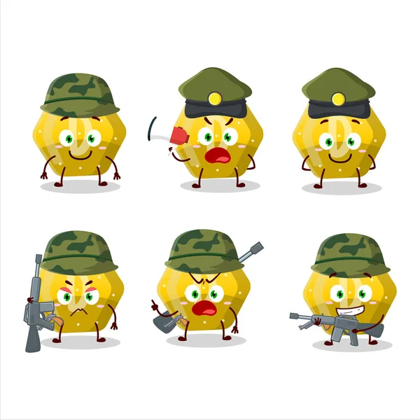 Charmig Soldat Gul Gummy Godis Tecknad Bild Med Pistol Maskin — Stock vektor