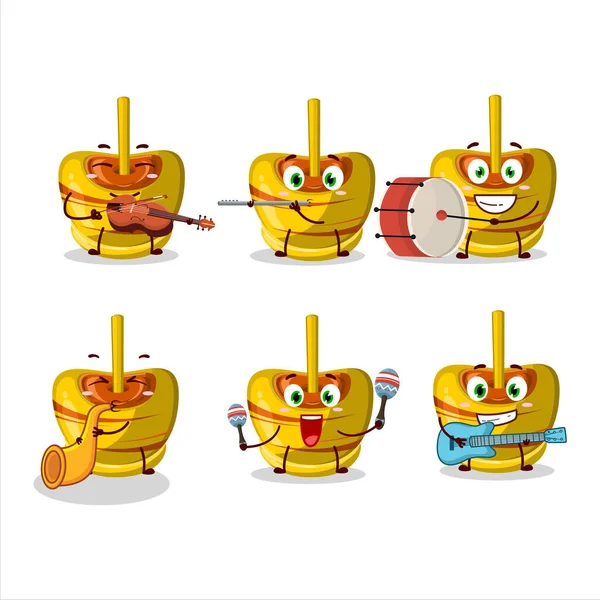Personagem Desenhos Animados Doces Açúcar Amarelo Tocando Alguns Instrumentos Musicais — Vetor de Stock